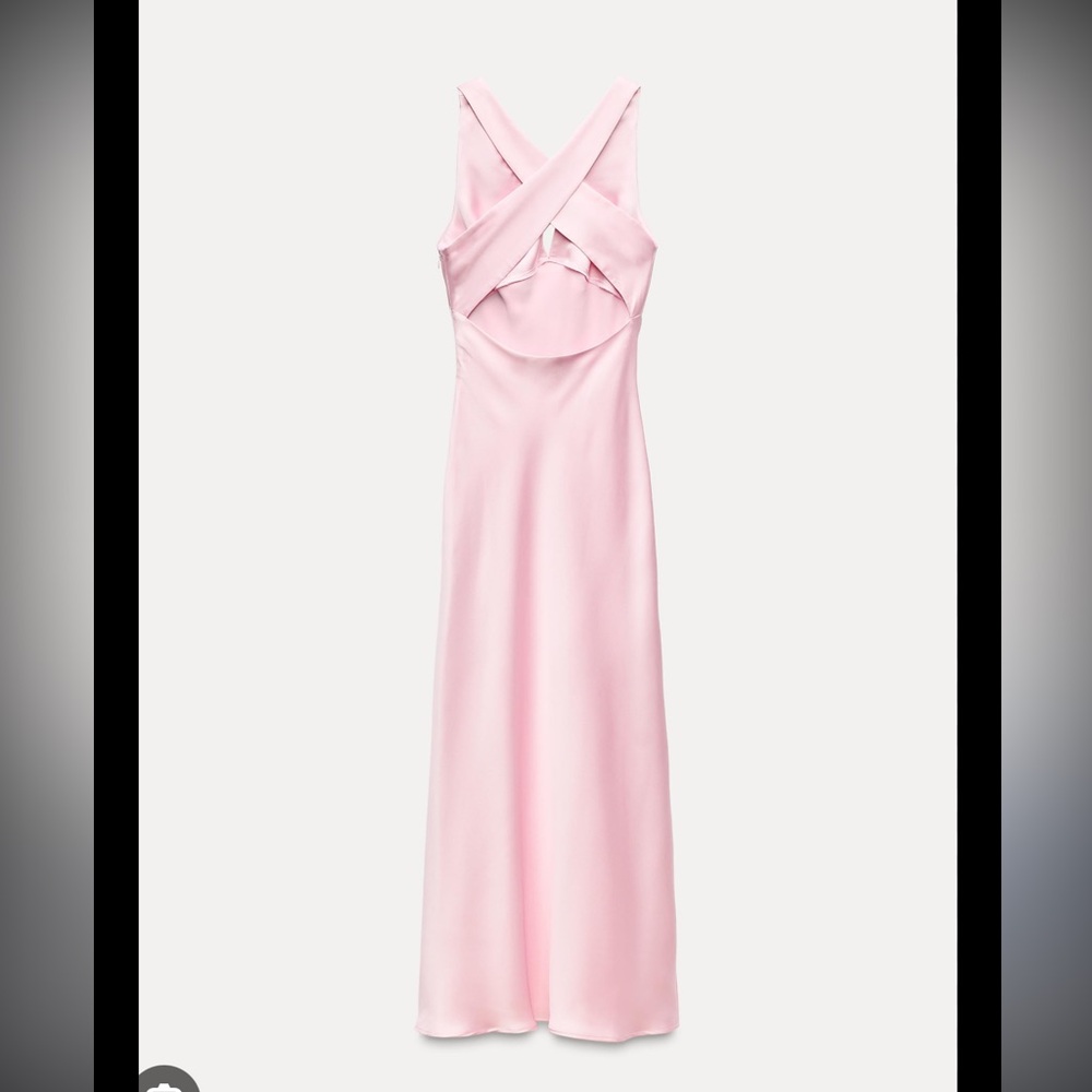 Zara Pink Satin Maxi Dress - Picture 2 of 7